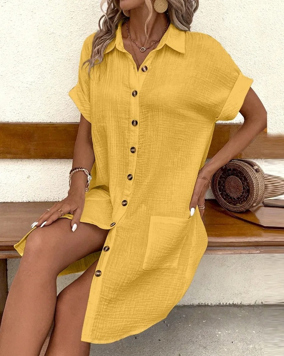 Robe Boutonnée à Manches Courtes – Look Estival Féminin