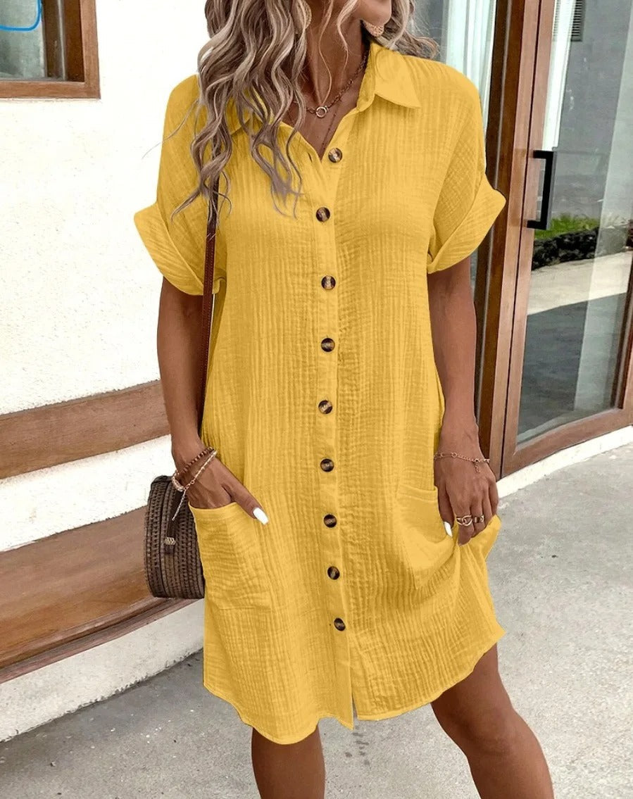 Robe Boutonnée à Manches Courtes – Look Estival Féminin