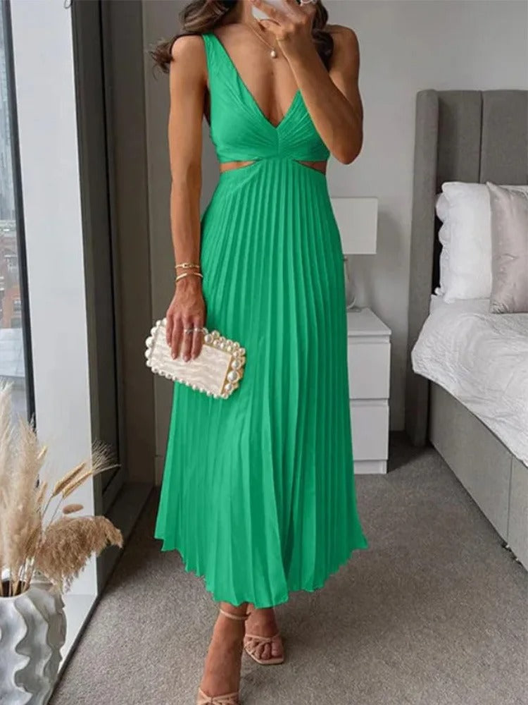 Robe Fluide à Fente et Taille Sculptée