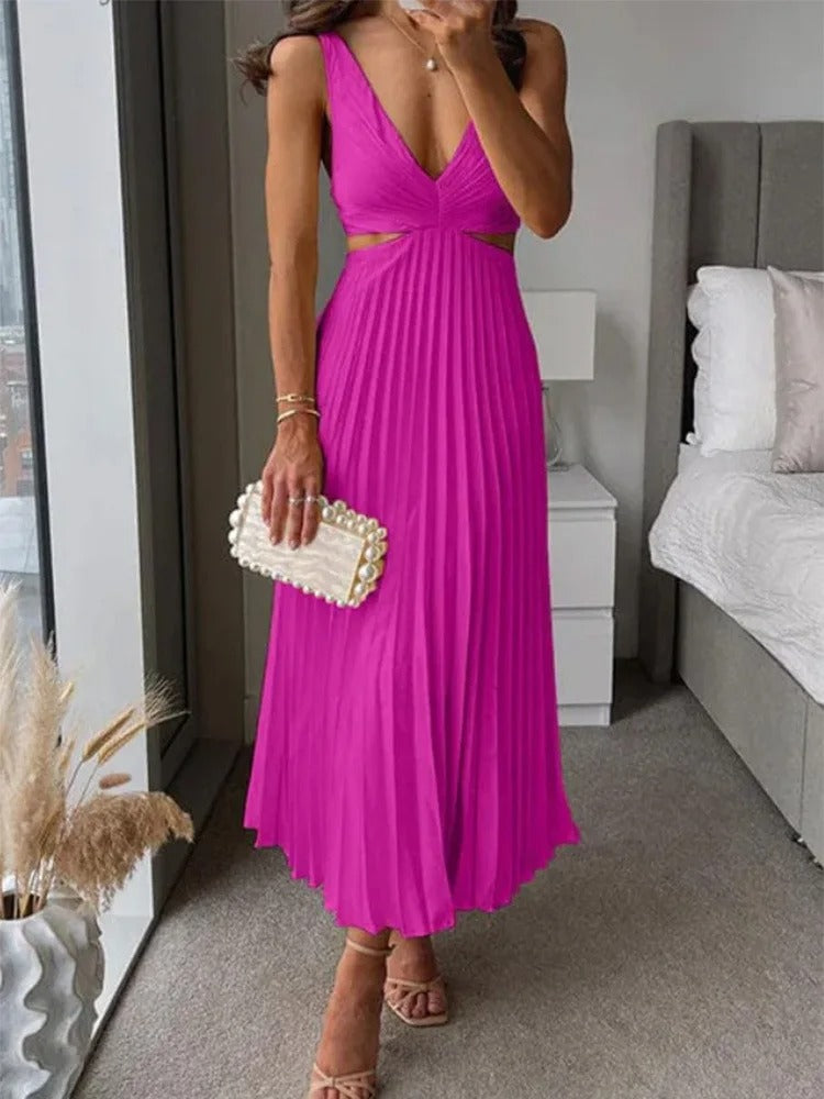 Robe Fluide à Fente et Taille Sculptée