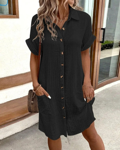 Robe Boutonnée à Manches Courtes – Look Estival Féminin